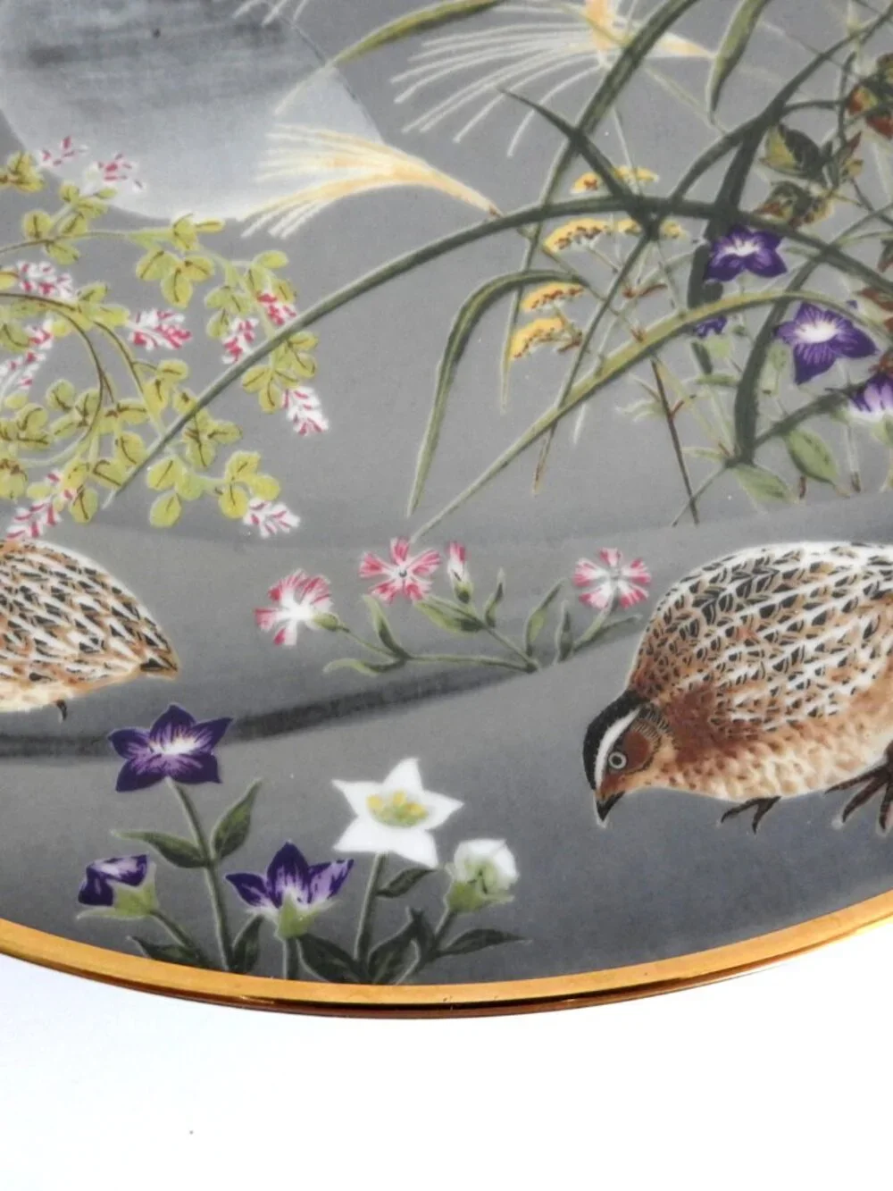 Vintage Painted Ceramic Dinner Plate Naoka Nobata 1979 Quails September